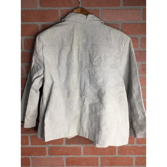 Chico's Three Button Front Genuine Leather Jacket Collared Pockets Gray Size 2 L - Picture 4 of 5